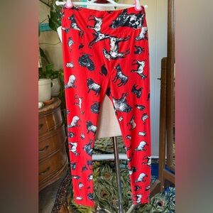 LuLaRoe Farm Animal Print Red  Capris Leggings Women's OS